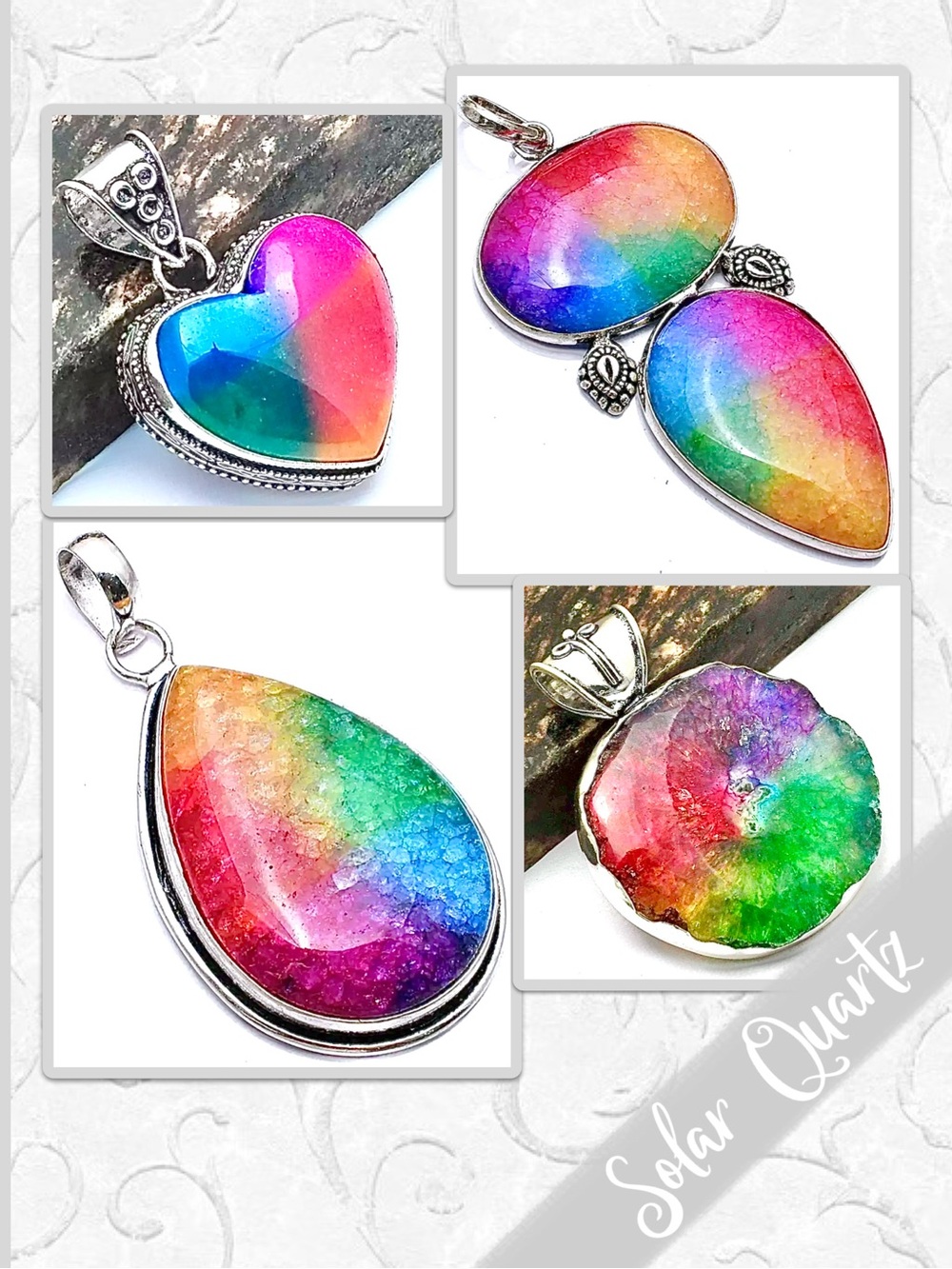 Rainbow Solar Quartz Artisan Pendant (Blue, Green, Yellow, Red, Pink, Purple)
